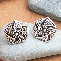 Sterling silver stud earrings, 'Beach Windmill' - Sterling Silver Floral Stud Earrings from Bali