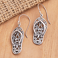 Sterling silver dangle earrings, 'Balinese Beach' - Sterling Silver Dangle Earrings with Balinese Sandals