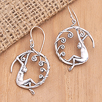 Sterling silver dangle earrings, 'Mystic Monkey' - Sterling Silver Dangle Earrings with Monkeys