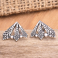 Sterling silver button earrings, 'Butterfly Freedom' - Sterling Silver Button Earrings with Butterfly Wings