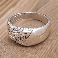 Men's sterling silver band ring, 'Round Fog' - Men's Sterling Silver Band Ring Crafted in Bali