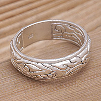 Men's sterling silver band ring, 'Gallant Wave' - Men's Sterling Silver Band Ring Handcrafted in Bali