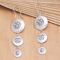 Sterling silver dangle earrings, 'Life Stages' - Sterling Silver Dangle Earrings with Balinese Motifs