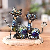Iron figurines, 'Goodbye Cats' (pair) - Pair of Cat Iron Figurines Crafted & Painted by Hand in Bali