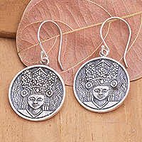 Sterling silver dangle earrings, 'Legong Keraton' - Traditional Balinese Sterling Silver Dangle Earrings