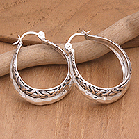 Sterling silver hoop earrings, 'Layer of Life' - Sterling Silver Fashion Hoop Earrings from Bali
