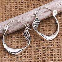 Sterling silver hoop earrings, 'Balinese Show' - Sterling Silver Hoop Earrings with Balinese Motifs