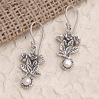 Cultured pearl dangle earrings, 'Leaf Clarity' - Balinese Cultured Pearl Sterling Silver Leaf Dangle Earrings