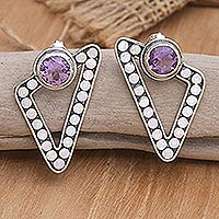 Amethyst stud earrings, 'Purple Bubbles' - Amethyst and Sterling Silver Stud Post Earrings