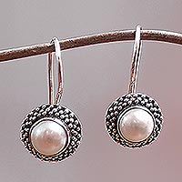 Cultured pearl drop earrings, 'Pearly Specks' - Sterling Silver Speckled Drop Earrings with Grey Pearls