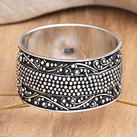 Sterling silver band ring, 'Glamorous Storm' - Sterling Silver Band Ring with Traditional Balinese Motifs