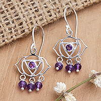Amethyst dangle earrings, 'Purple Gaze' - Chakra Themed Sterling Silver and Amethyst Dangle Earrings