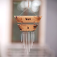 Bamboo wind chimes, 'Melody of The Light' - Balinese Handmade Bamboo and Aluminum Wind Chimes in Brown
