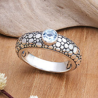 Blue topaz single stone ring, 'Harmonious Ocean' - Single Stone Ring with a Faceted Blue Topaz Jewel from Bali