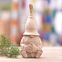 Wood sculpture, 'Gnome in the Home' - Hand-Carved Gnome Hibiscus Wood Sculpture from Bali
