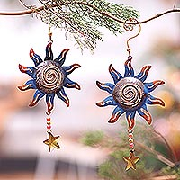 Iron ornaments, 'Beach Sunsets' (pair) - Pair of Sun Iron Christmas Ornaments Hand-Painted in Bali