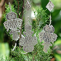 Aluminum garland, 'Sage Wings' - Handcrafted Aluminum Garland with Embossed Owls
