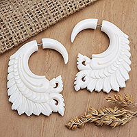 Hand-carved drop earrings, 'Heaven Wings' - Hand-Carved Wing Drop Earrings from Bali