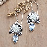 Blue topaz dangle earrings, 'Tender Beauty' - Floral Dangle Earrings with 13-Carat Blue Topaz Stones