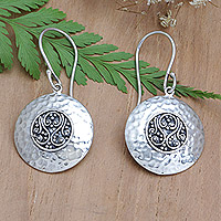 Sterling silver dangle earrings, 'Clone Discs' - Hammered Sterling Silver Dangle Earrings with Spiral Motifs