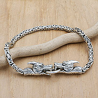 Sterling silver pendant bracelet, 'Double Dragon' - Sterling Silver Pendant Bracelet with Dragon Details