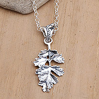 Sterling silver pendant necklace, 'Precious Prosperity' - Sterling Silver Leafy Pendant Necklace Crafted in Bali