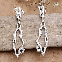 Sterling silver dangle earrings, 'Spring Origin' - Sterling Silver Root Dangle Earrings Crafted in Bali