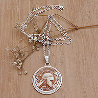 Men's sterling silver pendant necklace, 'Gladiator's Legend' - Men's Sterling Silver Necklace with Gladiator Pendant