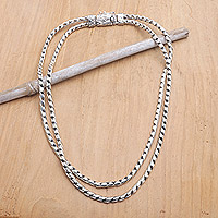 Men’s sterling silver chain necklace, 'Layer of Courage' - Men’s Sterling Silver Double Strand Chain Necklace from Bali