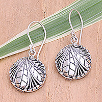 Sterling silver dangle earrings, 'Tropical Window' - Polished Sterling Silver Leafy Dangle Earrings from Bali