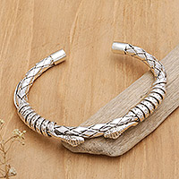 Men's sterling silver cuff bracelet, 'Snake Kingdom' - Men's Sterling Silver Cuff Bracelet with Snake Motif