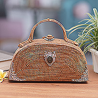 Natural fiber handbag, 'Forest Jewels' - Natural Fiber Handbag with Labradorite and Tourmaline Gems