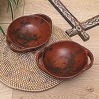 Ceramic serving bowls, 'Brown Feast' (pair) - Pair of Brown Ceramic Serving Bowls Crafted in Indonesia