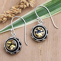 Citrine dangle earrings, 'Batur in Yellow' - Balinese Sterling Silver Dangle Earrings with Citrine Stones