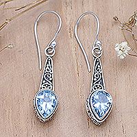 Blue topaz dangle earrings, 'Blue Balinese Heaven' - Faceted Two-Carat Blue Topaz Dangle Earrings Crafted in Bali