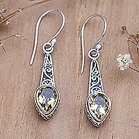 Citrine dangle earrings, 'Yellow Balinese Heaven' - Faceted One-Carat Citrine Dangle Earrings Crafted in Bali