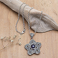 Amethyst pendant necklace, 'Wisdom Star' - Sterling Silver Star Pendant Necklace with Amethyst Cabochon