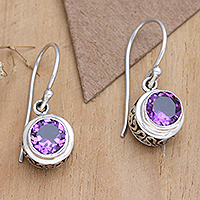 Amethyst dangle earrings, 'Purple Hex' - Faceted One-Carat Amethyst Dangle Earrings Crafted in Bali