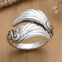 Sterling silver cocktail ring, 'Celestial Flight' - Sterling Silver Cocktail Ring with Wing-Themed Design