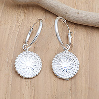 Sterling silver dangle earrings, 'Sunshine in Bali' - Sun-Themed Round Sterling Silver Dangle Earrings from Bali