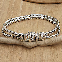 Men's sterling silver chain bracelet, 'Virtuous Leader' - Men's Sterling Silver Bracelet with Serpentine Chains