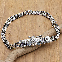Sterling silver chain bracelet, 'Prosperous Empress' - Traditional Sterling Silver Bracelet with Wheat Chains