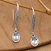 Blue topaz dangle earrings, 'Heaven's Treasure in Azure' - Sterling Silver and Blue Topaz Dangle Earrings Made in Bali