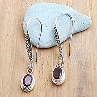 Garnet dangle earrings, 'Heaven's Treasure in Red' - Sterling Silver and Garnet Dangle Earrings Crafted in Bali