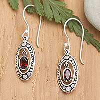 Garnet dangle earrings, 'Red Armadillo' - Sterling Silver and Garnet Armadillo-Themed Dangle Earrings