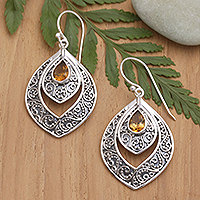 Citrine dangle earrings, 'Party Queen in Yellow' - Sterling Silver Fashion Dangle Earrings with Citrine Stone