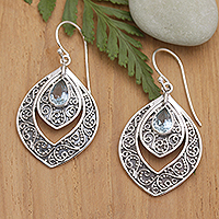 Blue topaz dangle earrings, 'Party Queen' - Balinese Silver and Blue Topaz Fashion Dangle Earrings