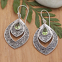 Peridot dangle earrings, 'Party Queen in Green' - Sterling Silver Fashion Dangle Earrings with Peridot Stone