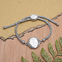 Sterling silver pendant bracelet, 'Balinese Sands' - Sterling Silver Pendant Bracelet with Hammered Details