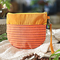 Cotton clutch wristlet, 'Lurik Sphere Orange' - 100% Cotton Striped Orange Clutch Wristlet Handwoven in Java